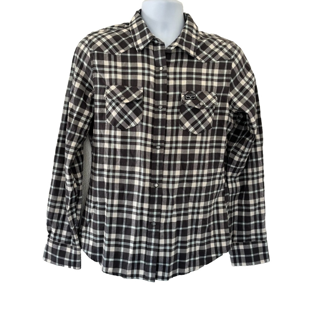 Kimes Ranch San Mateo Flannel Shirt Large Brown Plaid Rodeo Chic Urban Western